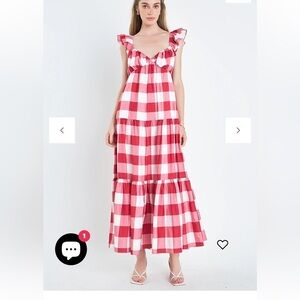 English factory NEW Gingham check plaid ruffle maxi dress new with tags size XS